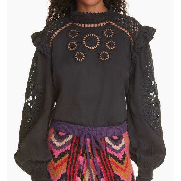 FARM RIO Black Lace Blouse Top Soze Small - Picture 1 of 11